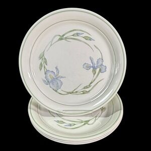 Corelle Cornerstone IRIS Dinner Plates‎ 10 1/4" Blue Irises One Chipped Set of 4